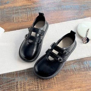 Babakud Women Spring Vintage Leather Double Straps Loafers