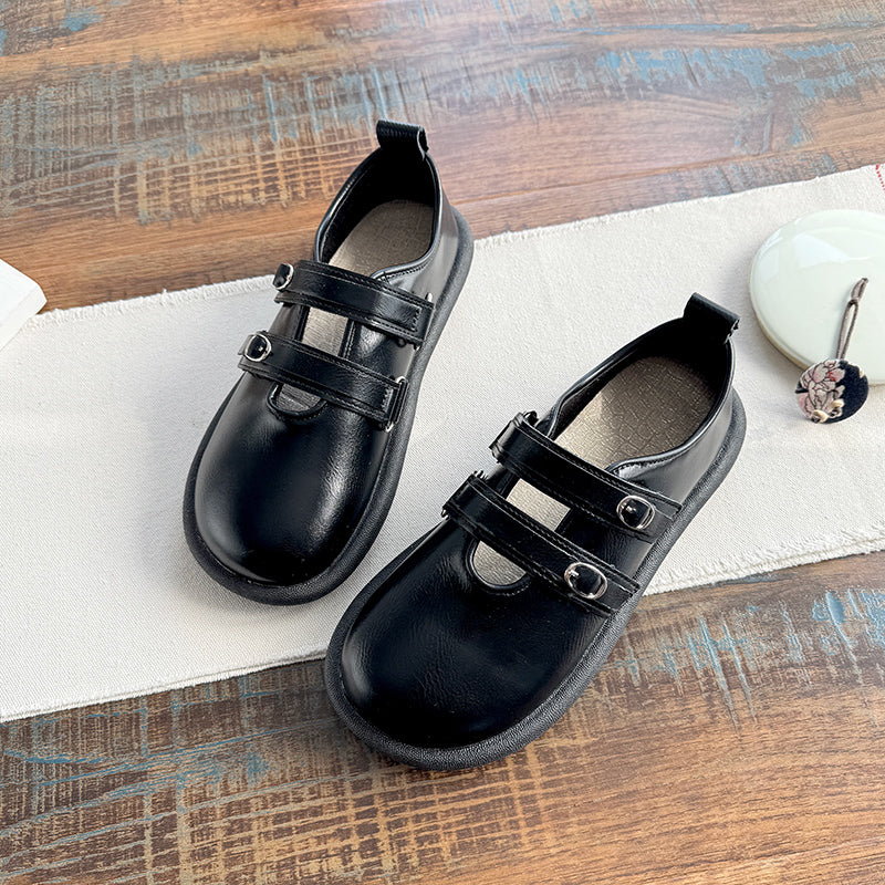 Babakud Women Spring Vintage Leather Double Straps Loafers