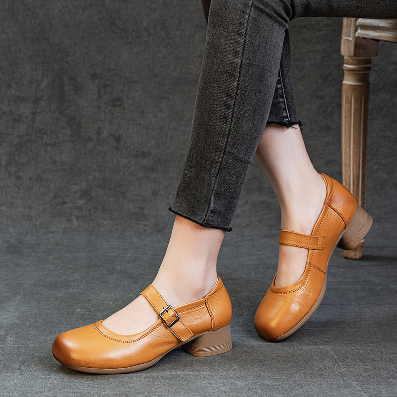 Women Genuine Leather Summer Chunky One Straped Sandals - Image 2