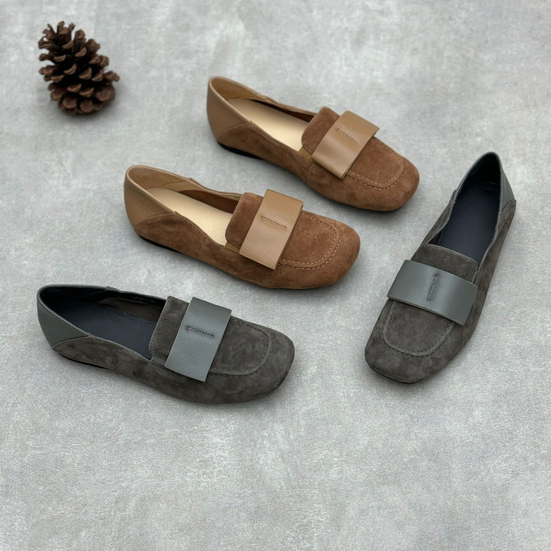 Ladies Elegant Vintage Soft Leather Suede Loafers with Wide Bow - Image 4